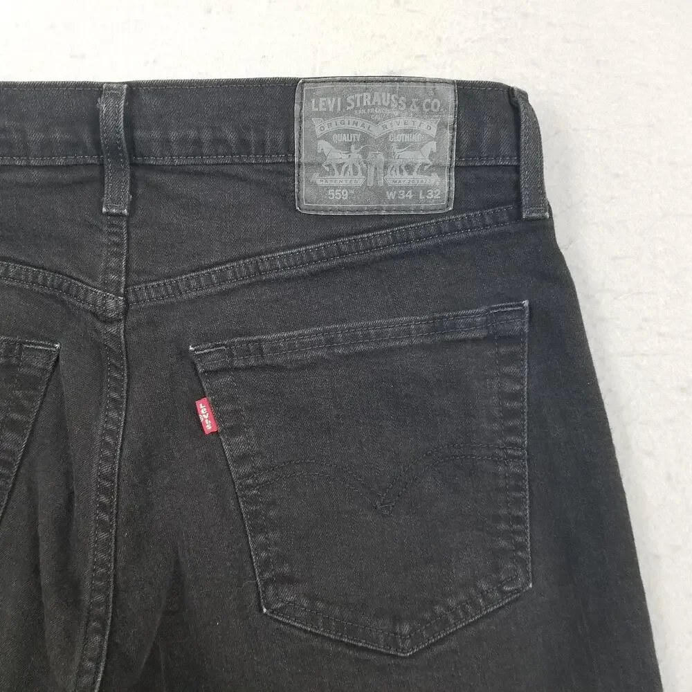 Levis 559 Jeans Mens‎ 34x30 Black Straight Leg Denim Mid Rise Casual Pants